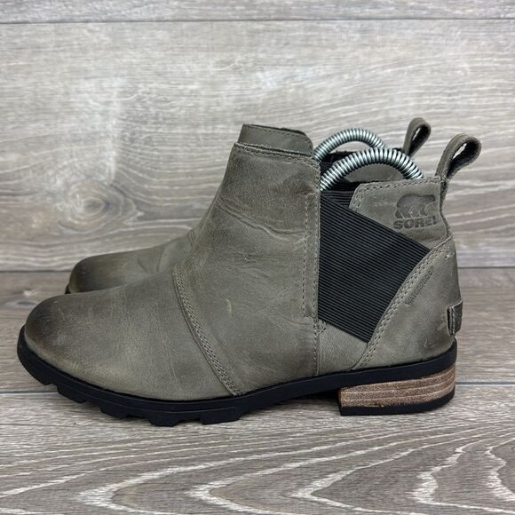 Sorel Emelie Chelsea Waterproof Quarry Leather Womens Sz 6.5 Pull On Ankle Boot - Picture 3 of 10